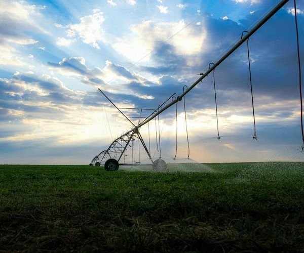 Modern precision irrigation system with automated water distribution and crop monitoring technology